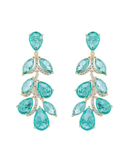 Eye Candy LA Blue Luxe Collection Green Leaf Cubic Zirconia Crystal Dangle Earrings