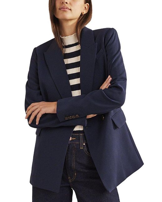 Boden Blue Double-breasted Crepe Blazer