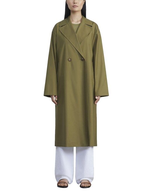 Lafayette 148 New York Green Double Breasted Silk Trench Coat