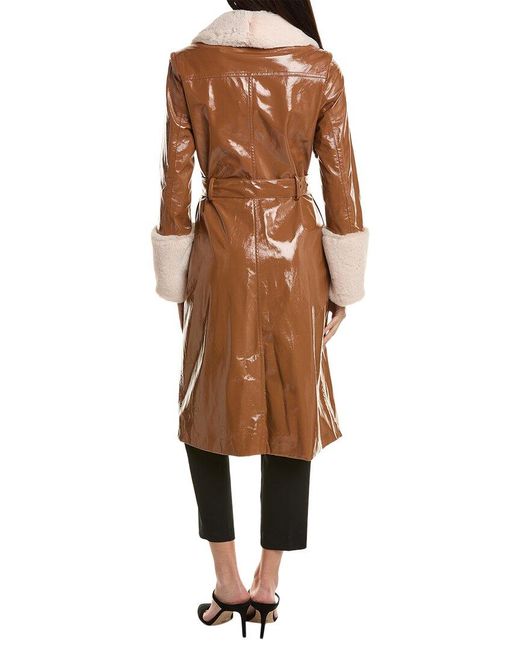 Tahari Brown Vegan Liquid Leather Coat