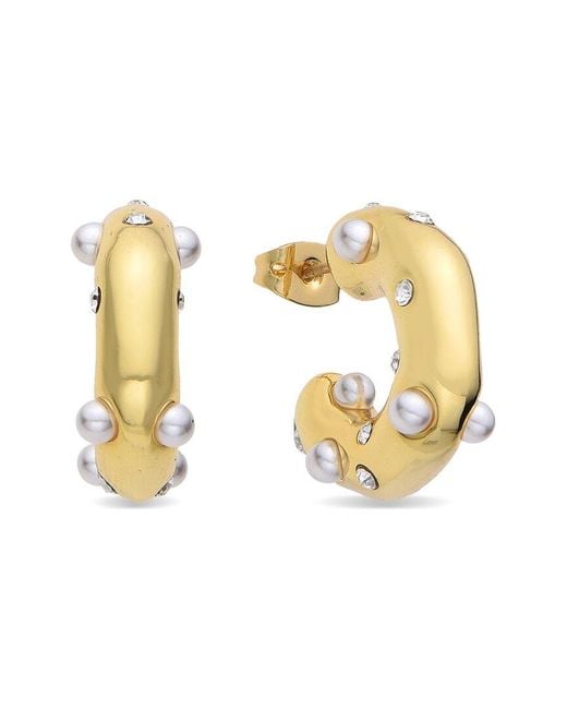 Eye Candy LA Metallic Glass Pearl Hoop Earrings
