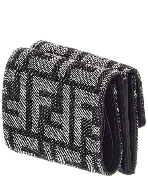 Fendi Gray Baguette Micro Leather Card Case