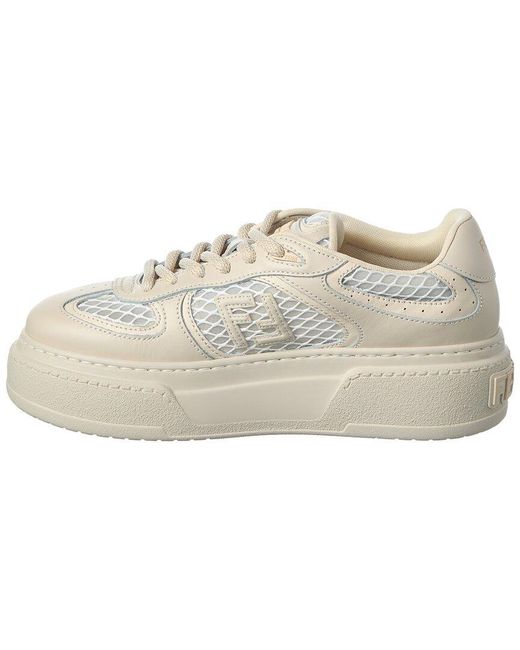 Fendi White Match Leather & Mesh Platform Sneaker