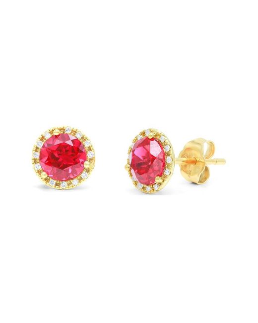 Diana M Pink Fine Jewelry 14k 2.18 Ct. Tw. Diamond & Ruby Corundum Halo Studs