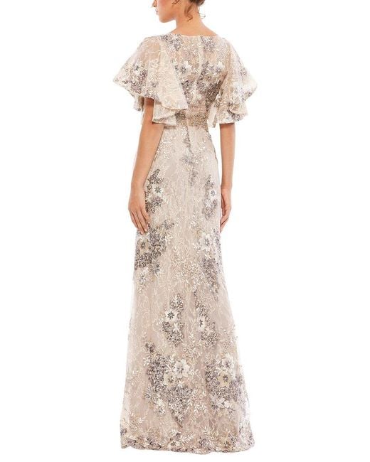 Mac Duggal Natural Embroidered Trumpet Gown