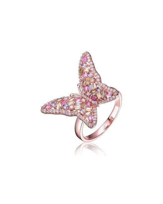 Rachel Glauber Pink 18k Rose Gold Plated Cz Butterfly Ring