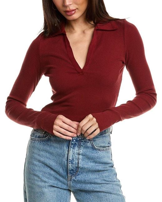 The Range Red Cropped Polo Top