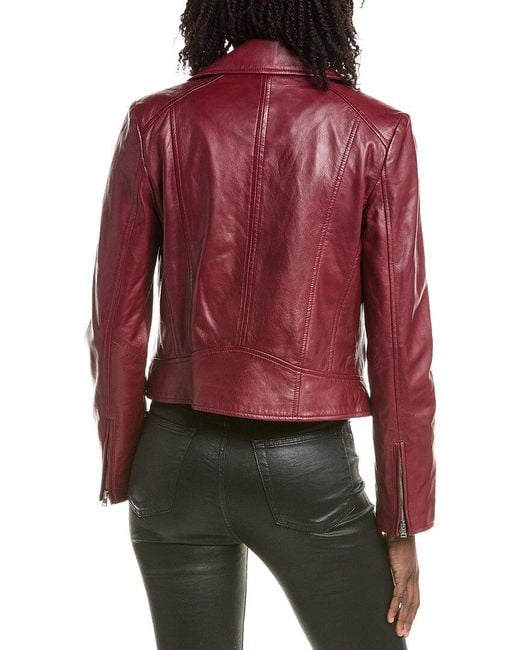 Lamarque Red Leather Biker Jacket