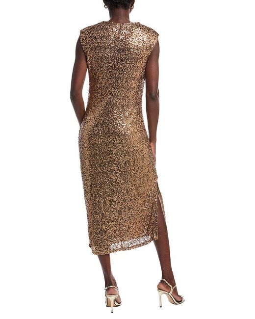Anne Klein Brown Draped Sequin Midi Dress