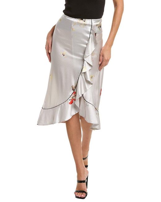 Ganni Gray Satin Silk-blend Skirt