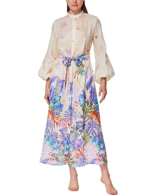 Gottex White Chery Blossom Linen Dress