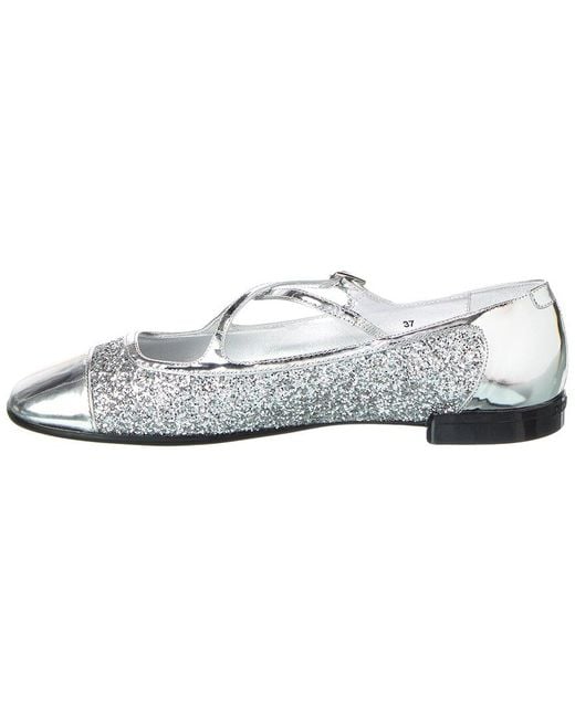 Jimmy Choo White Eleri Glitter & Leather Ballerina Flat