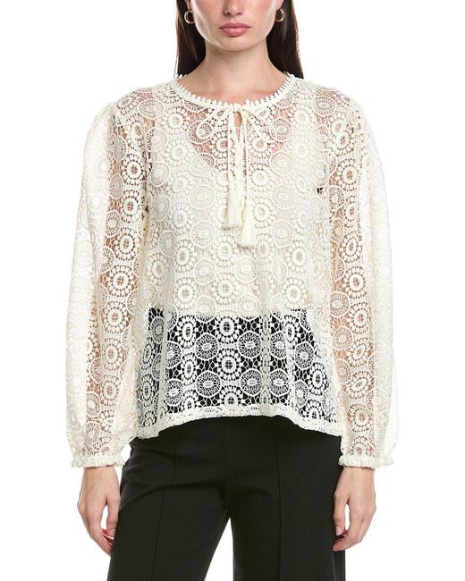 Vince Camuto White Circle Lace Tassel Trim Shirt