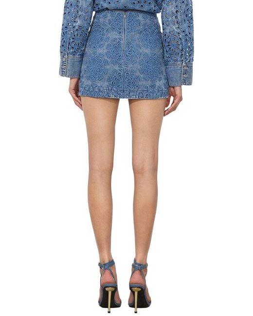 Alice + Olivia Blue Rubi Low-Rise Denim Micro Skirt