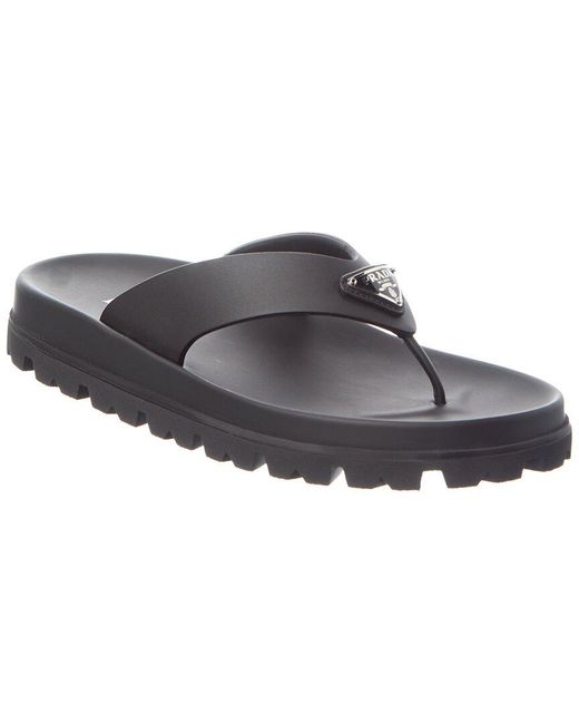 Prada Gray Logo Plaque Sandal