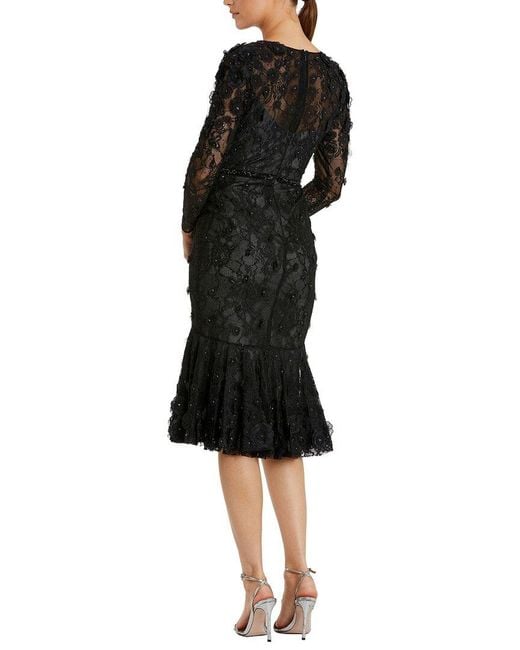 Mac Duggal Black Floral Applique Long Sleeve Cocktail Dress