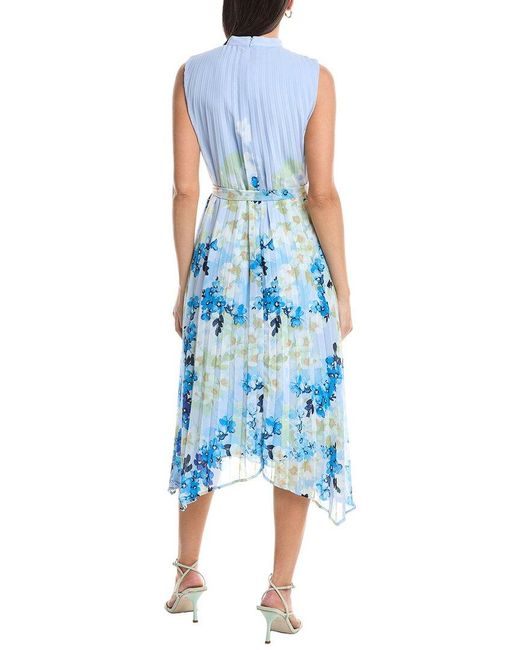 Tahari Blue Short Sleeve Midi Dress