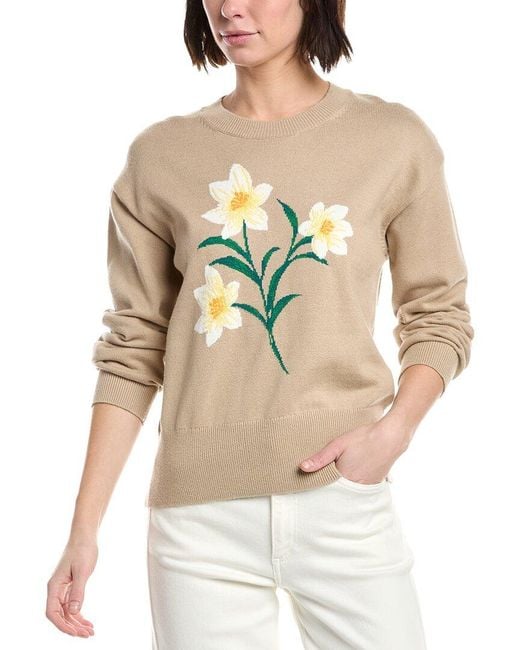 Draper James Natural Daffodil Crewneck Wool-Blend Sweater