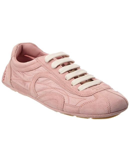 Prada Pink Logo Leather Sneaker
