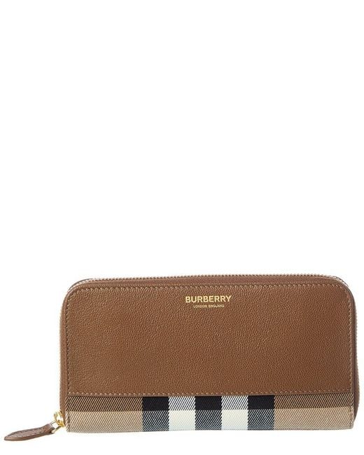 Burberry Brown Check Canvas & Leather Zip Around Wallet