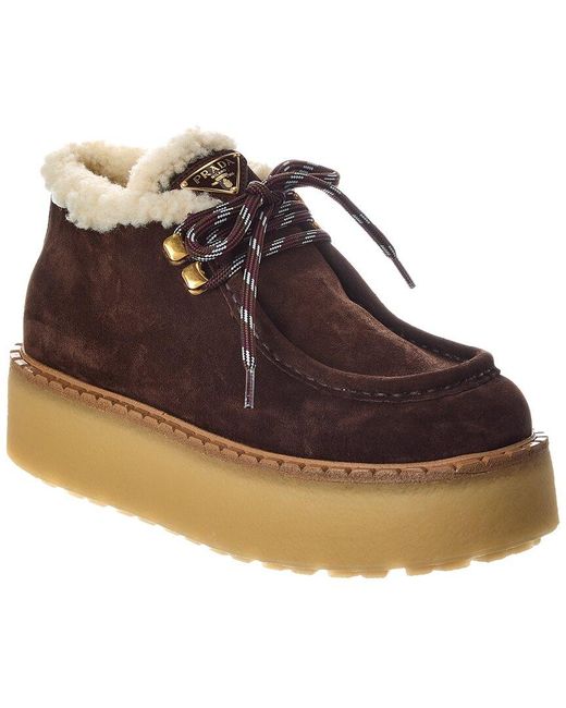 Prada Brown Logo Suede Loafer