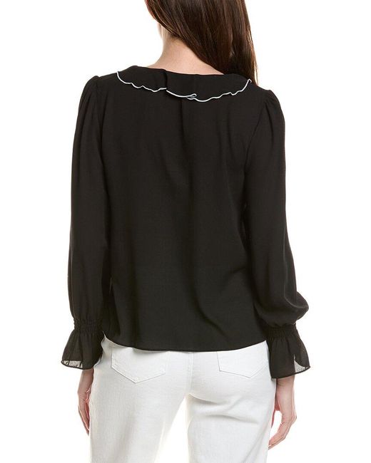 Cece Black Ruffle V-Neck Top