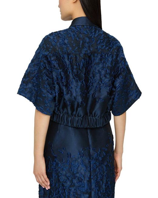 Lafayette 148 New York Blue Zip Front Cropped Silk-blend Jacket