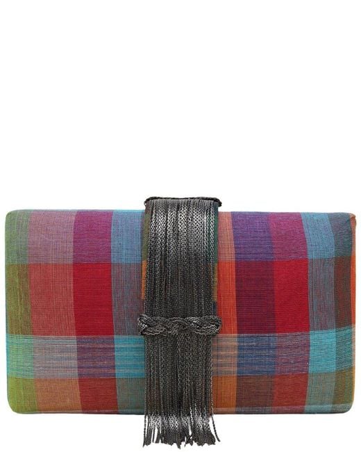 Simitri Red Madras Fringe Clutch