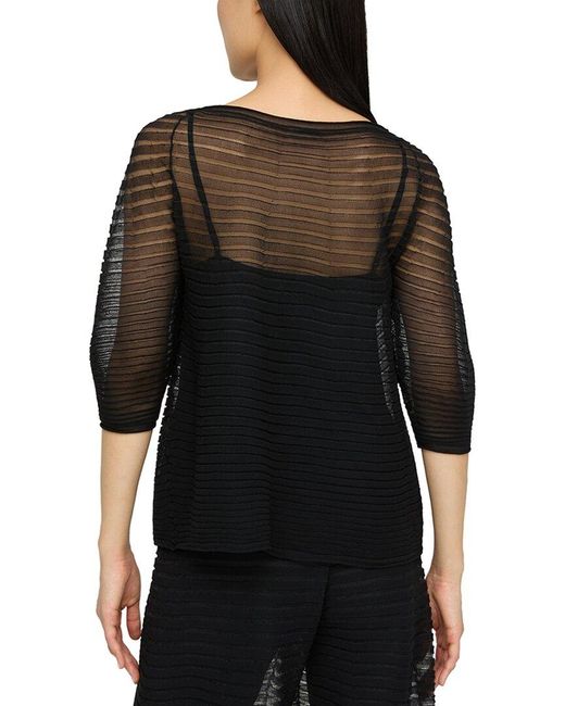 Lafayette 148 New York Black Harmonica Pleat Stitch Raglan Silk Blouse