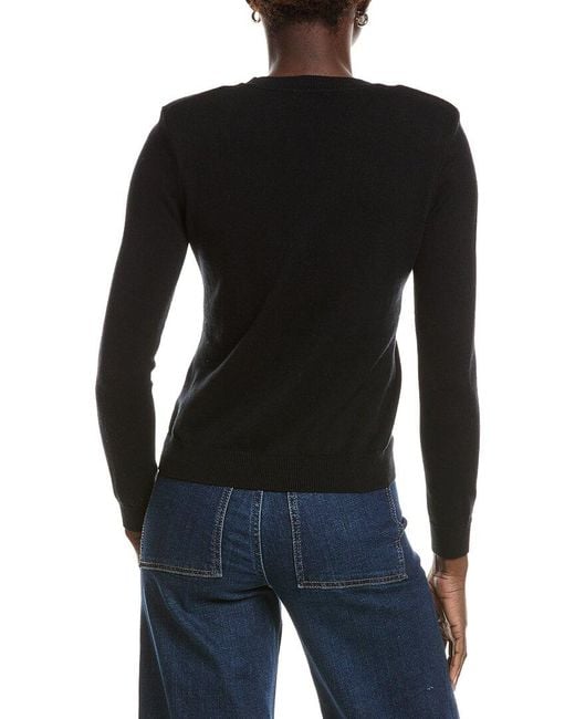 Minnie Rose Black Power Shoulder Cashmere-Blend Sweater