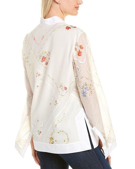 Tory Burch White Handkerchief Embroidered Silk-blend Tunic