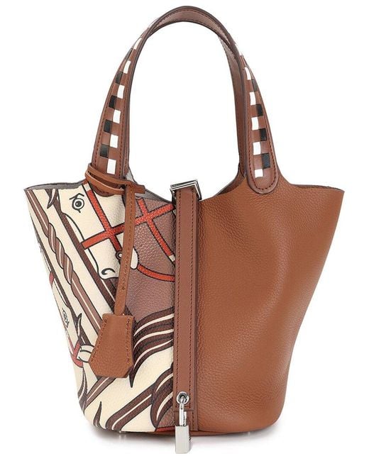 Tiffany & Fred Paris Brown Top-Handle Painted Leather Tote