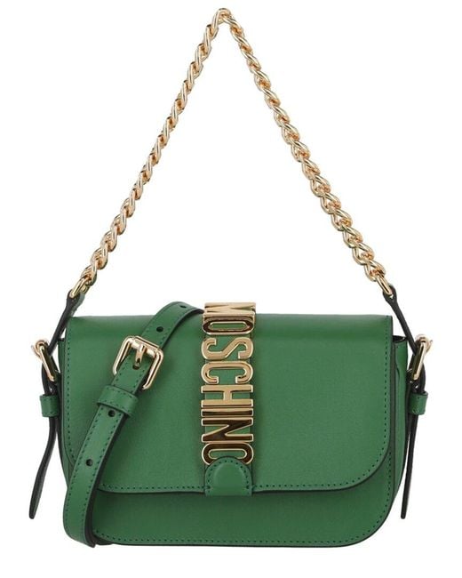 Moschino Green Leather Shoulder Bag