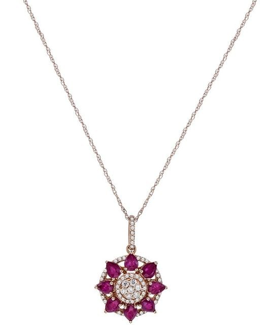 Diana M Metallic Fine Jewelry 14k Rose Gold 1.77 Ct. Tw. Diamond & Ruby Necklace