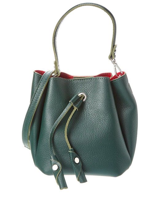 Italian Leather Bucket Bag in Green | Lyst