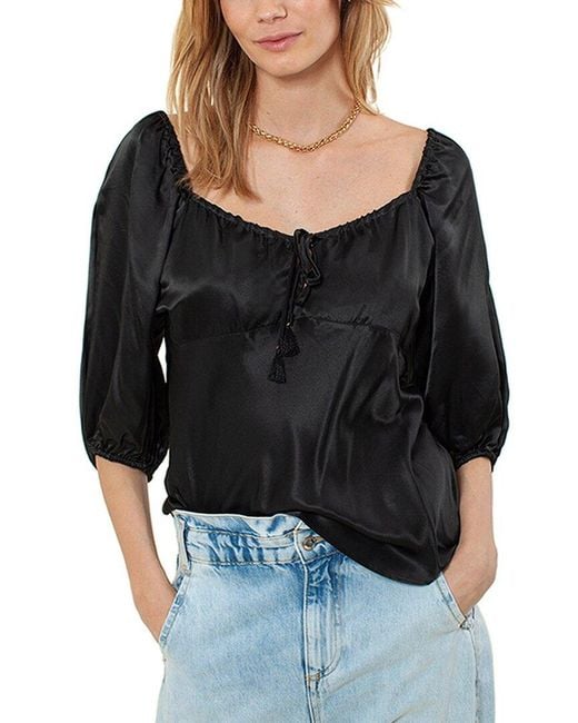 Hale Bob Black Solid Silk-Blend Top