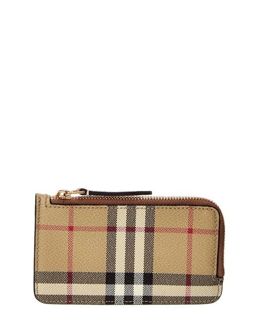 Burberry Natural Check E-Canvas & Leather Zip Card Case