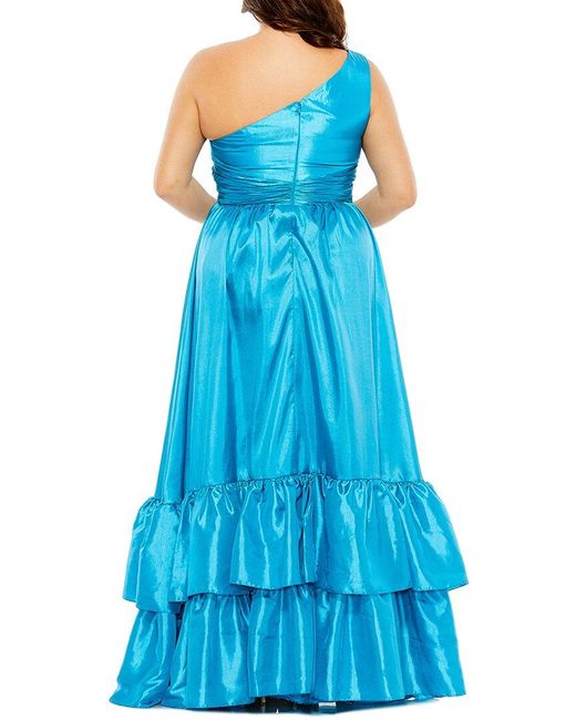 Mac Duggal Blue Plus Asymmetrical Ruffle Hem Gown