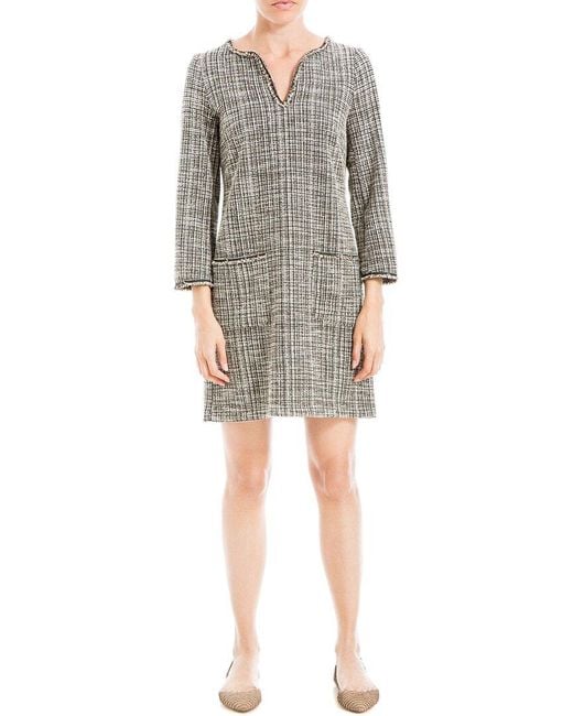 Max Studio Gray 3/4-sleeve Tweed Short Dress