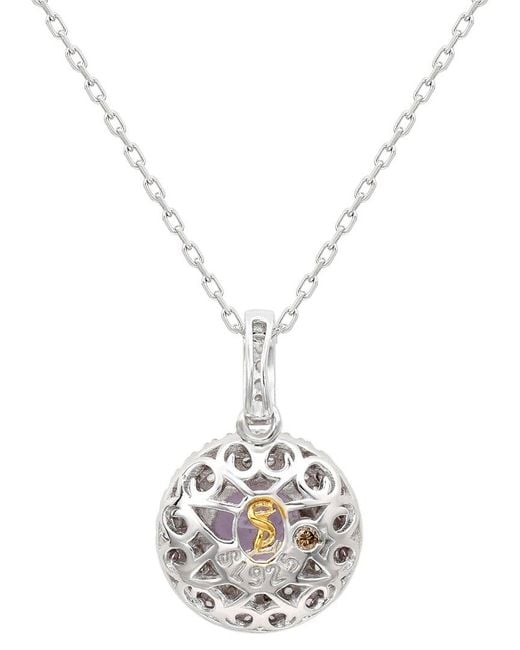 Suzy Levian Metallic Silver 0.02 Ct. Tw. Diamond & Gemstone Double Halo Pendant