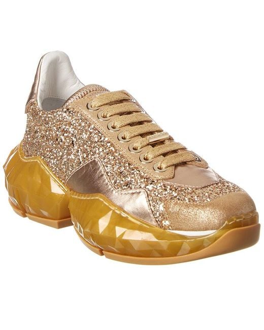 Jimmy Choo Natural Diamond/f Leather & Glitter Sneaker