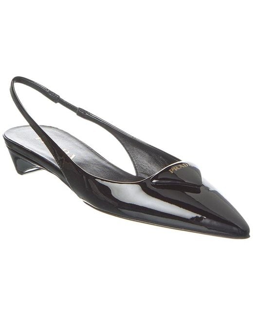 Prada Metallic Logo Patent Pointy-Toe Slingback Pump