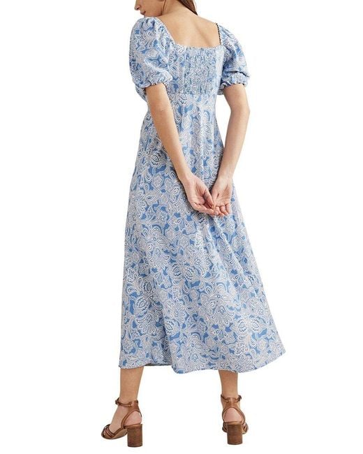 Boden Blue Ruched Bodice Linen-blend Midi Dress