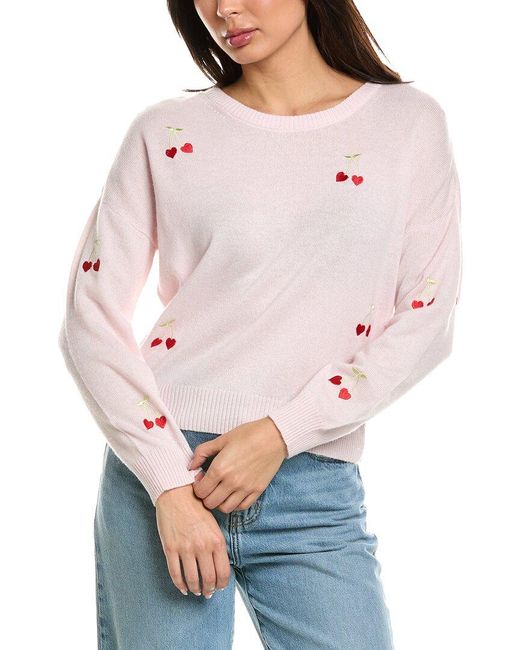 Brodie Cashmere Pink Love Cherry Crewneck Wool & Cashmere-Blend Sweater