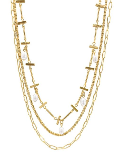 Adornia Metallic 14k Plated 10mm Pearl Chain Necklace Set