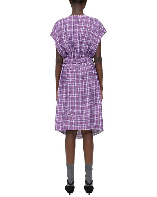 Theory Purple Wrinkle Check Midi Dress