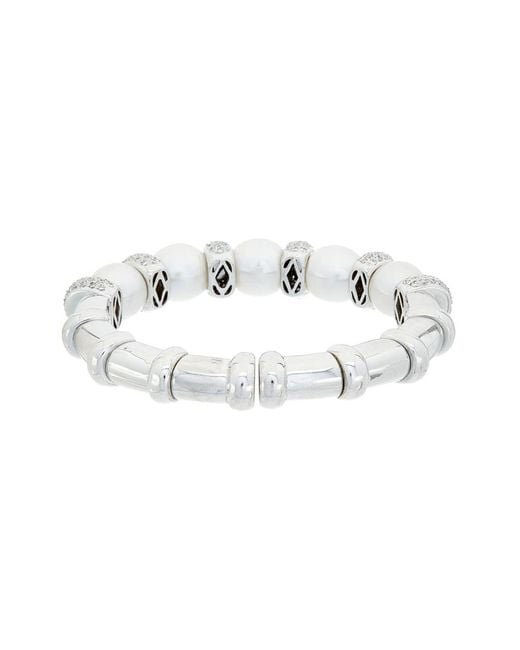 Diana M White 18K 3.20 Ct. Tw. Diamond & 11-12Mm Pearl Cuff Bracelet