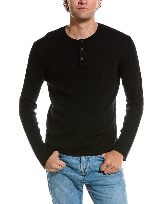 Amicale Cashmere Black Henley Cashmere Sweater for men