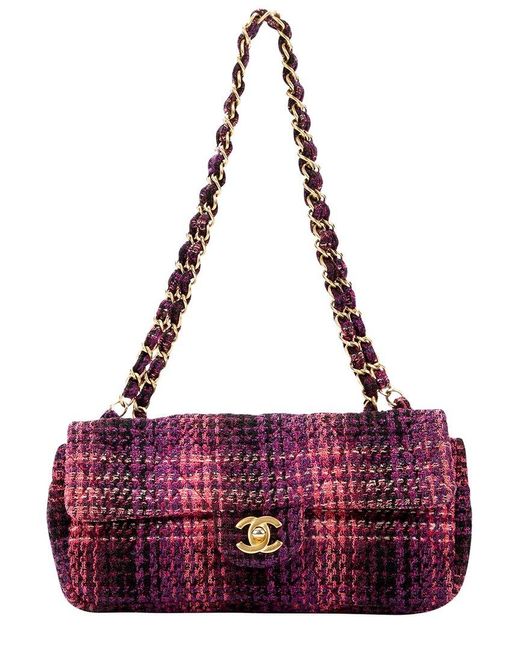Chanel Purple Limited Edition Quilted Tweed East West Single Flap Bag (Authentic Pre-Owned)