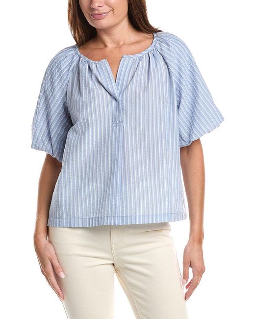 Max Studio Blue Bubble Sleeve Seersucker Shirt